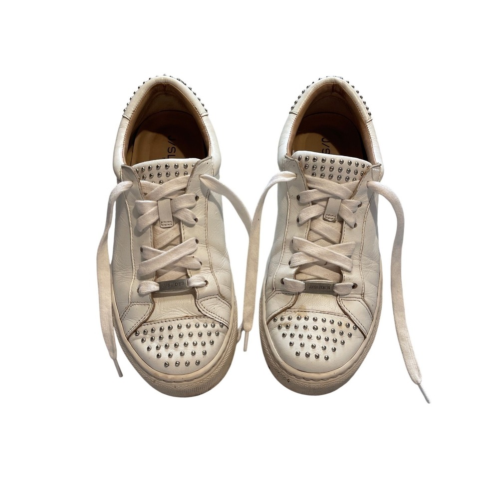 J/Slides NYC White Leather Studded Low Top Platform Size 7.5
